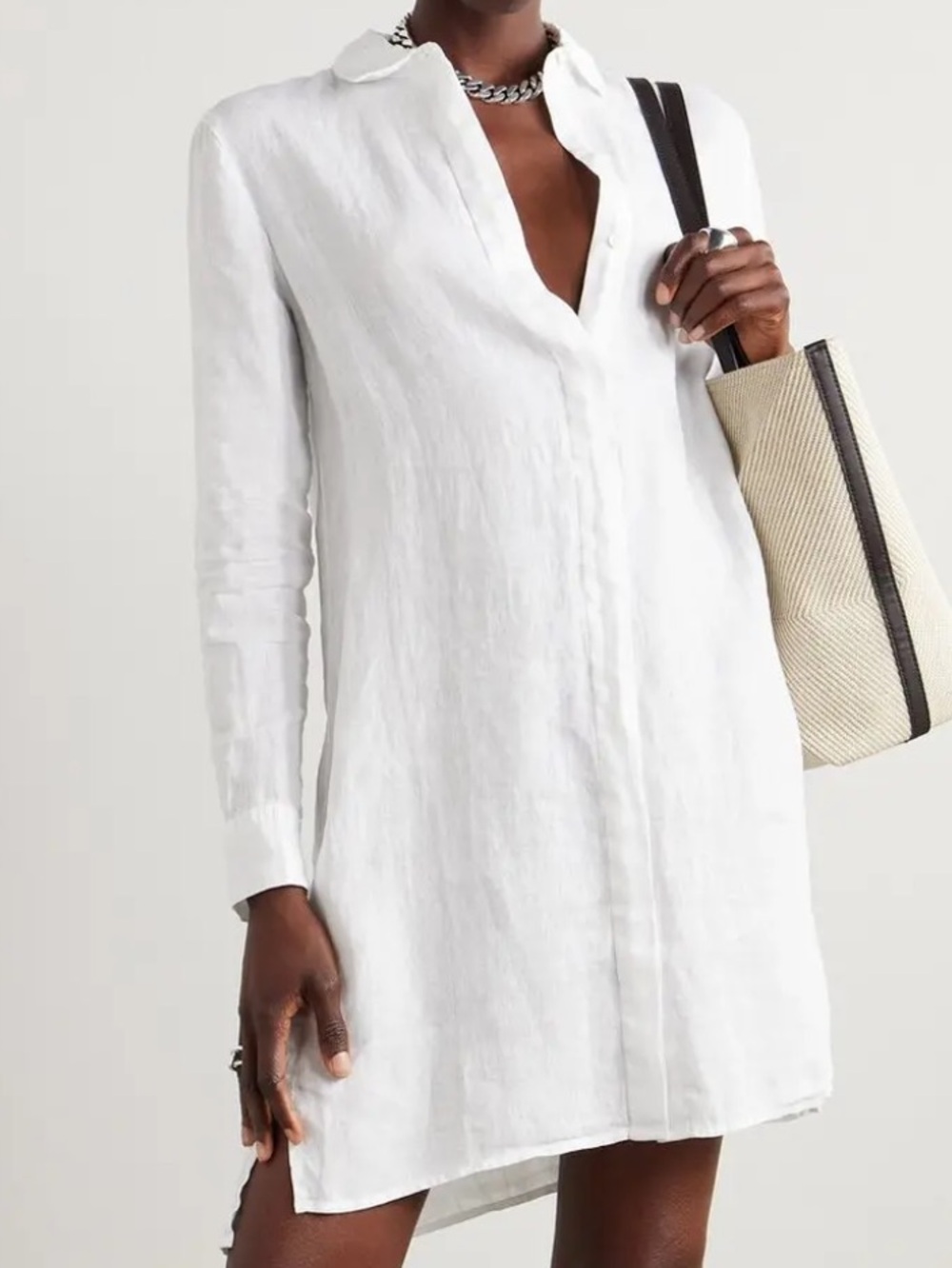 James Perse White Lino Button down Shirt Dress Size 2